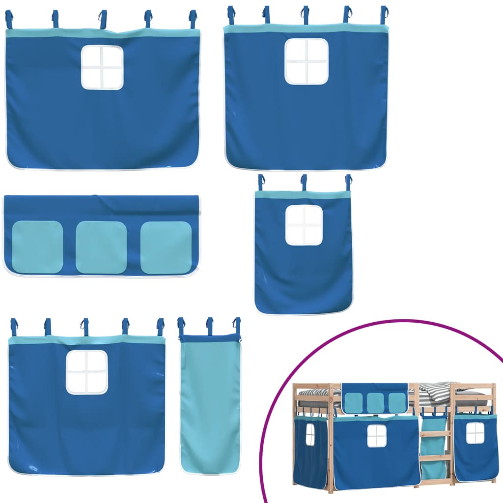 Køyeseng med gardiner blå 80x200 cm heltre furu