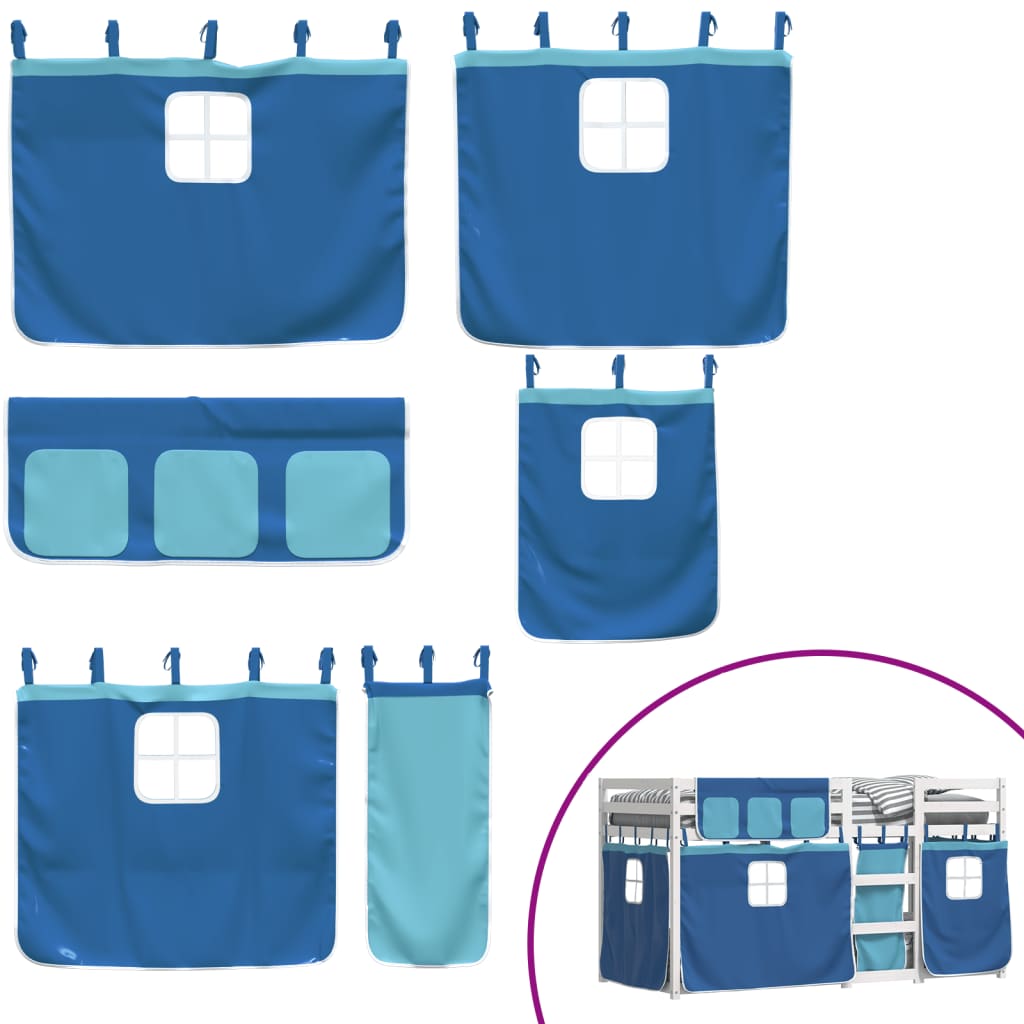 Køyeseng med gardiner blå 90x190 cm heltre furu