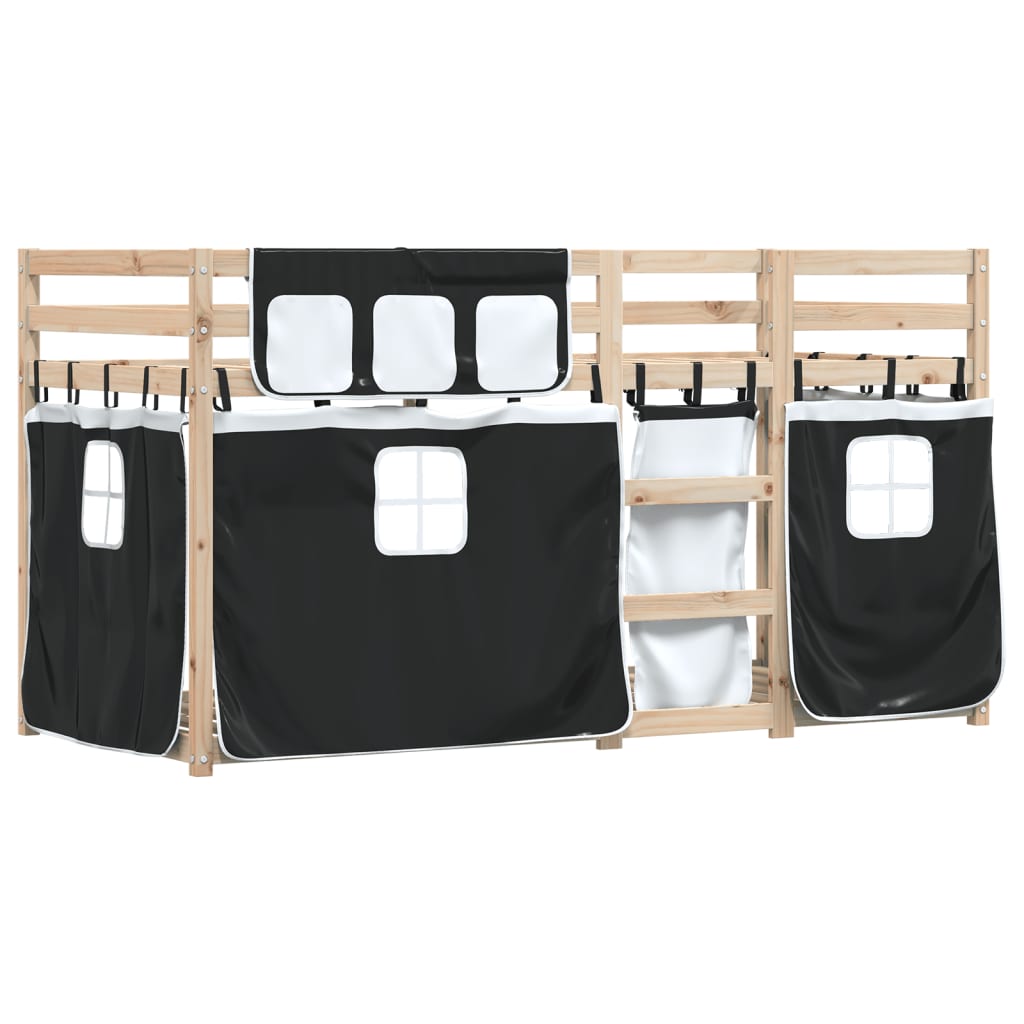 Køyeseng med gardiner hvit og svart 75x190 cm heltre furu