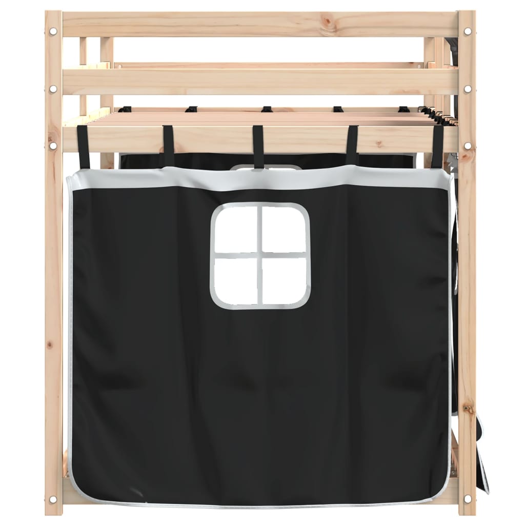 Køyeseng med gardiner hvit og svart 75x190 cm heltre furu