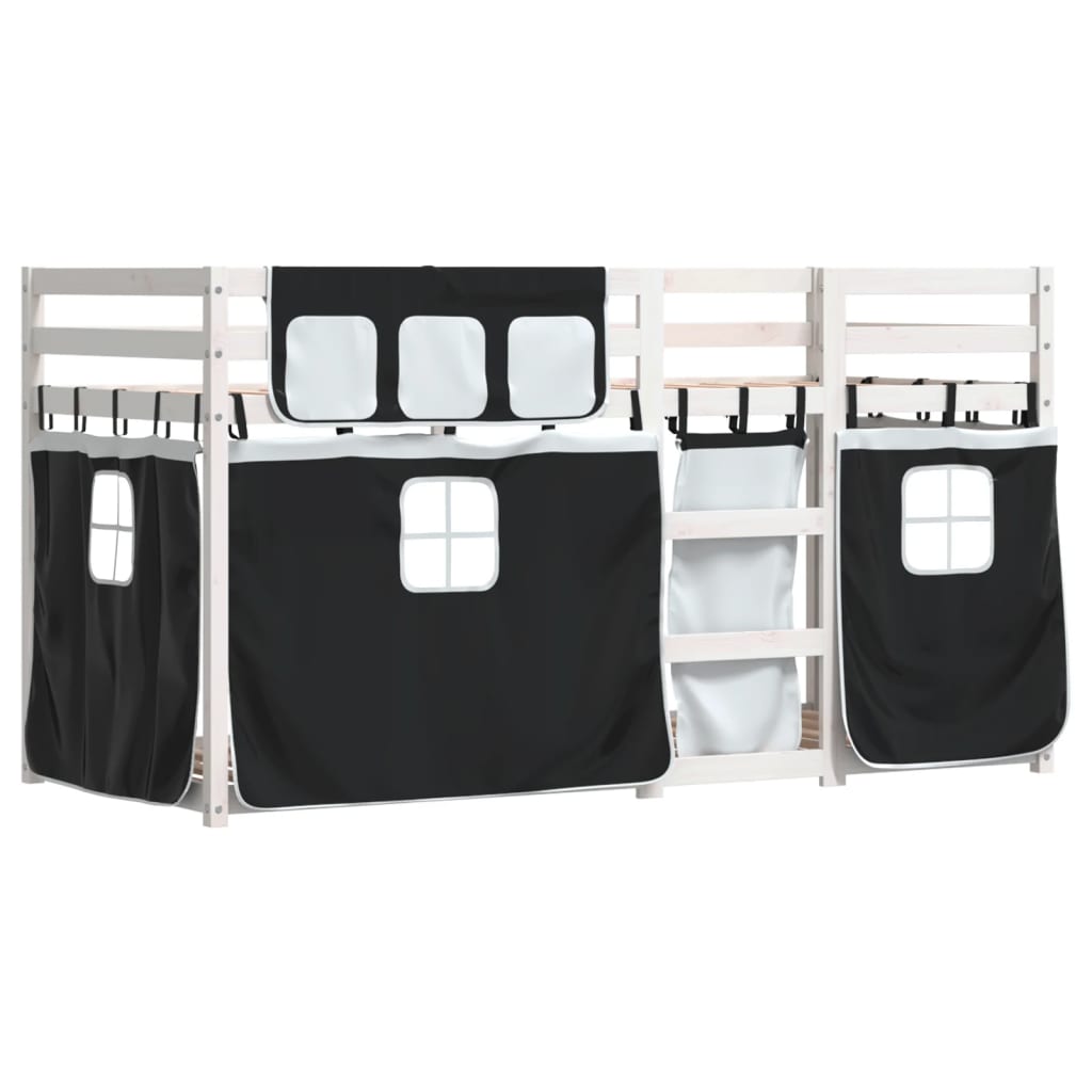 Køyeseng med gardiner hvit og svart 75x190 cm heltre furu