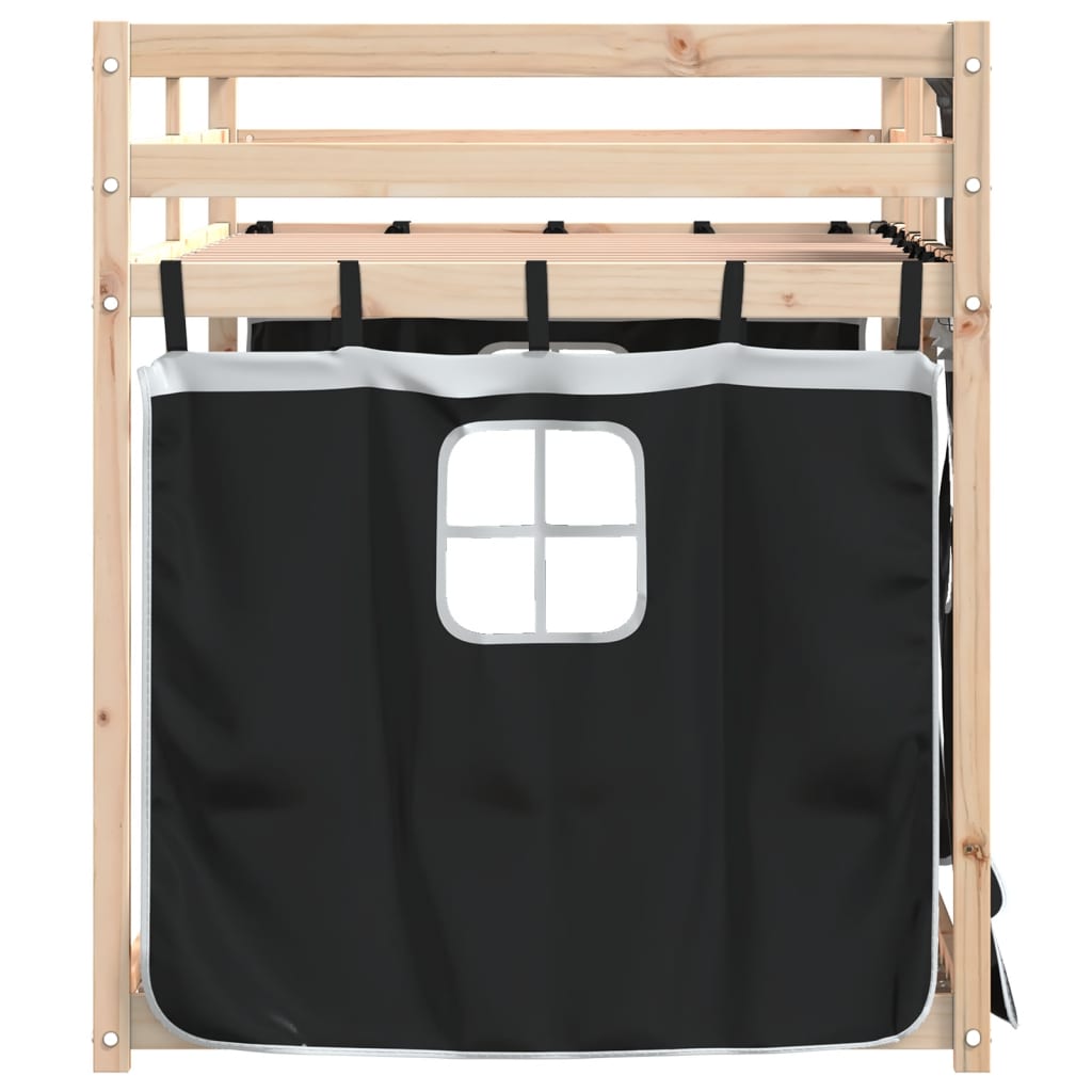 Køyeseng for barn gardiner hvit og svart 90x200 cm heltre furu