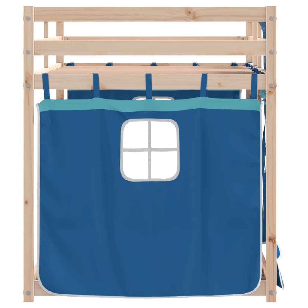 Køyeseng med gardiner blå 90x200 cm heltre furu