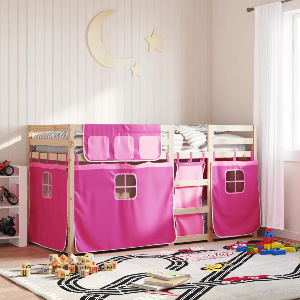Køyeseng med gardiner rose 90x200 cm heltre furu