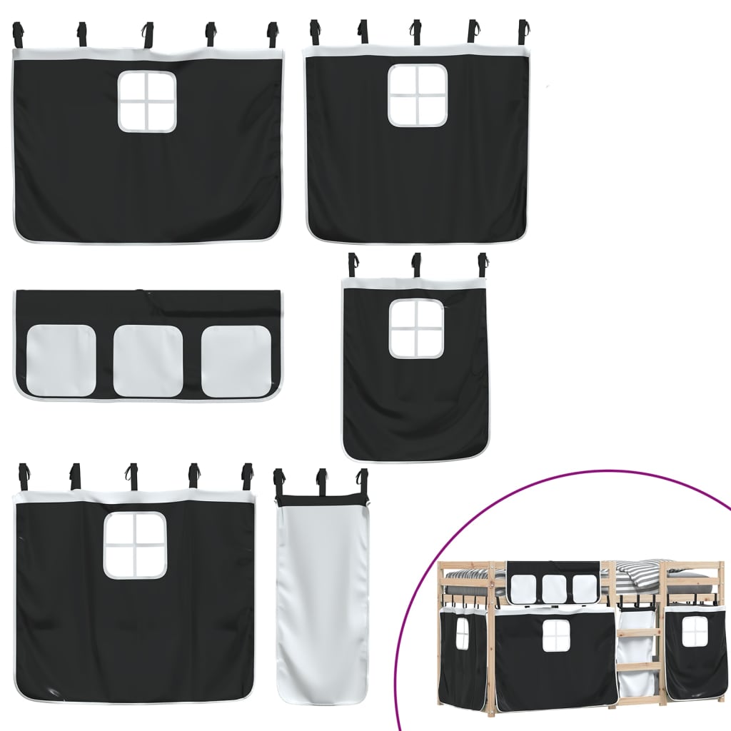 Køyeseng med gardiner hvit og svart 90x190 cm heltre furu