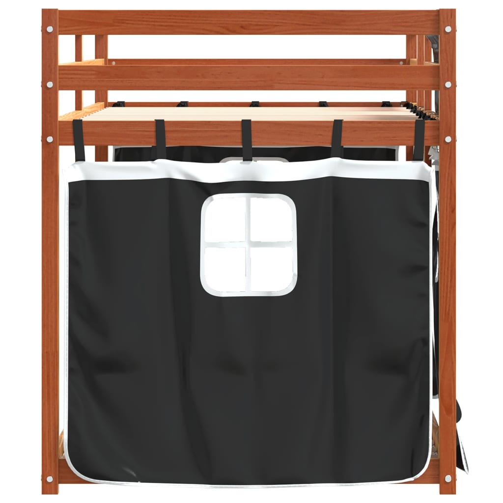Køyeseng for barn gardiner hvit og svart 90x200 cm heltre furu