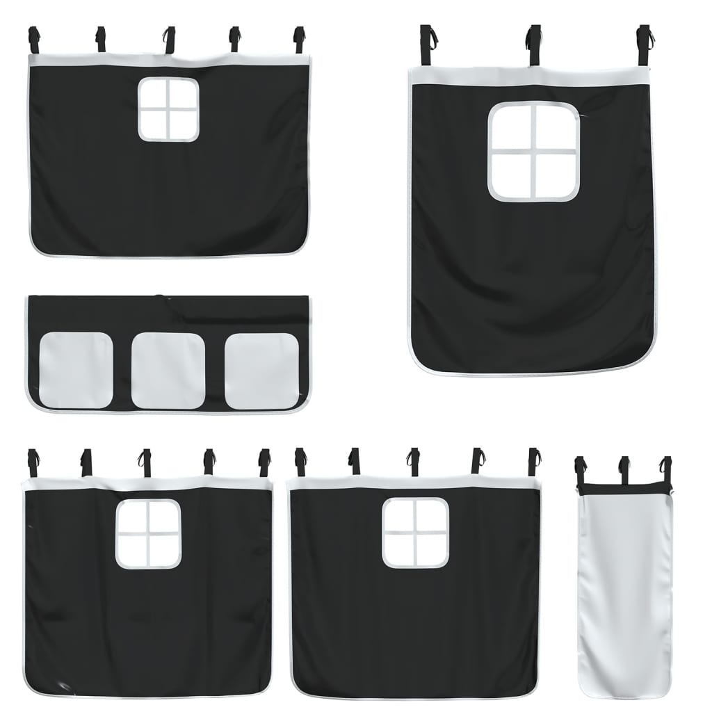 Køyeseng for barn gardiner hvit og svart 90x200 cm heltre furu