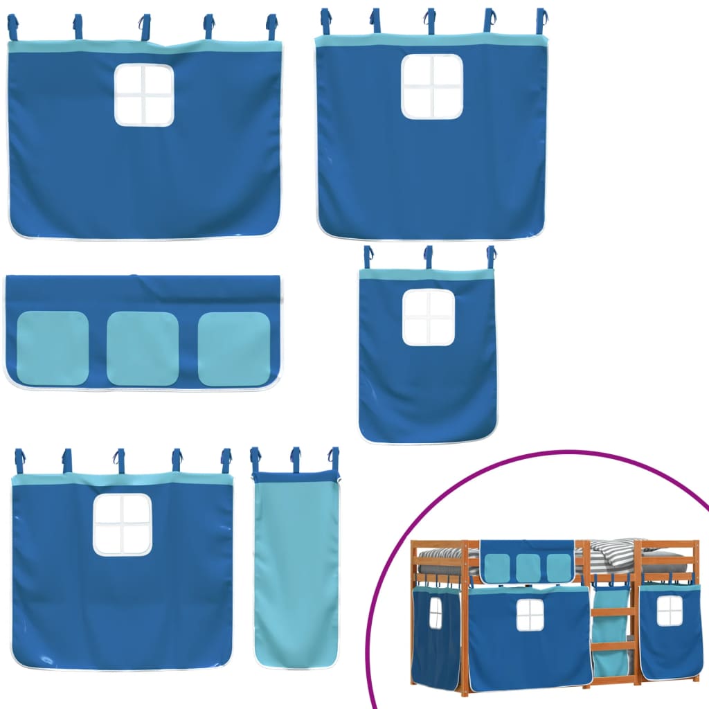 Køyeseng med gardiner blå 90x200 cm heltre furu