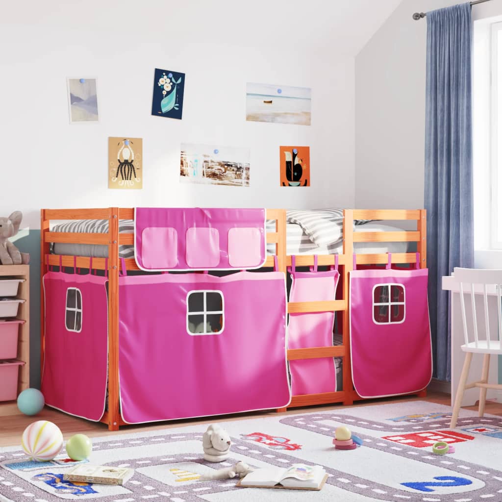 Køyeseng med gardiner rose 90x200 cm heltre furu