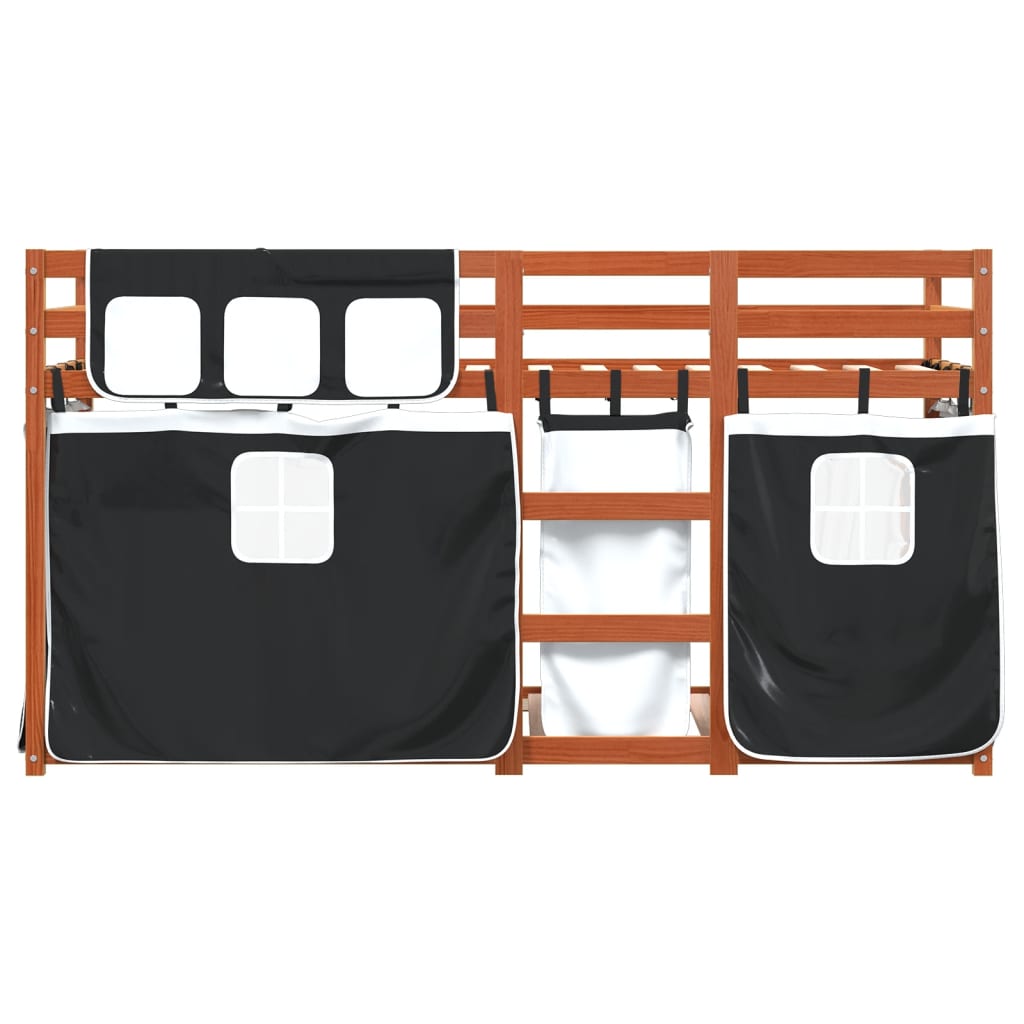 Køyeseng med gardiner hvit og svart 90x190 cm heltre furu