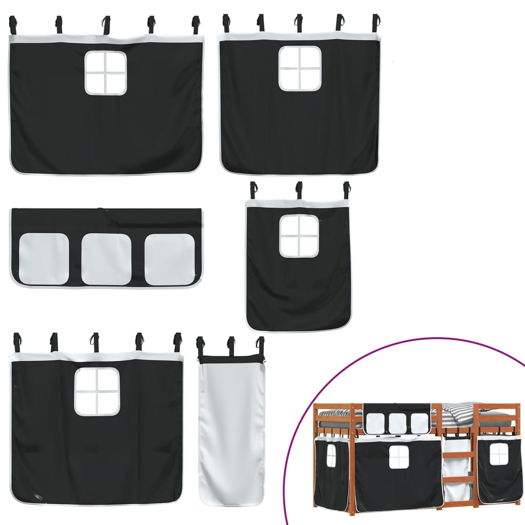 Køyeseng med gardiner hvit og svart 90x190 cm heltre furu