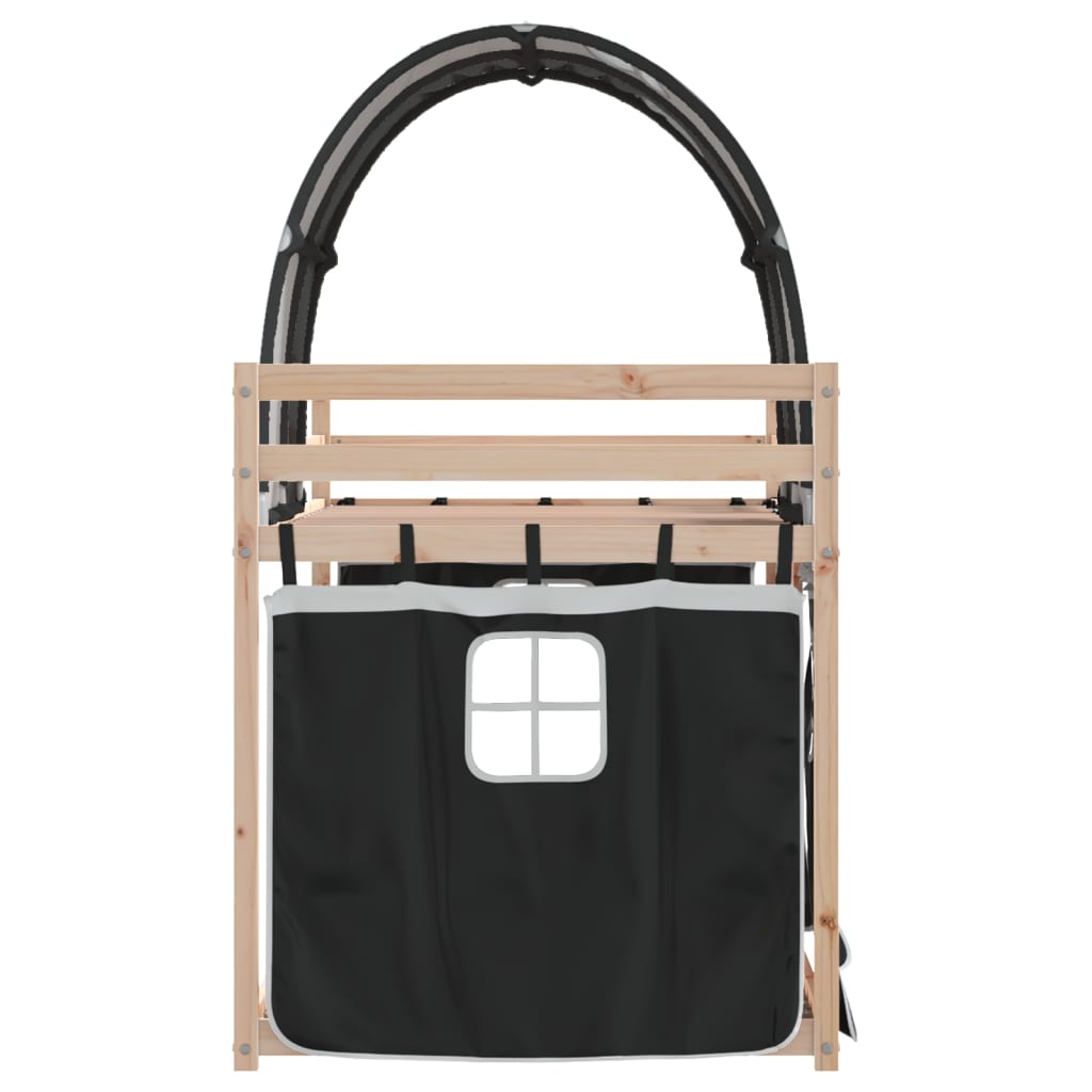 Køyeseng for barn gardiner hvit og svart 90x200 cm heltre furu