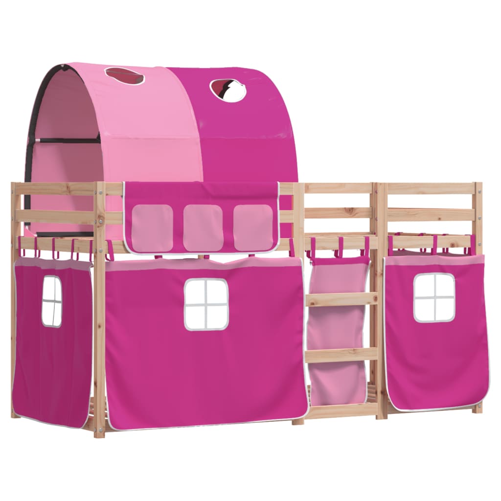 Køyeseng med gardiner rose 90x200 cm heltre furu