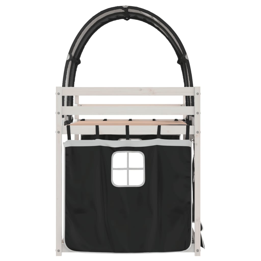 Køyeseng for barn gardiner hvit og svart 90x200 cm heltre furu