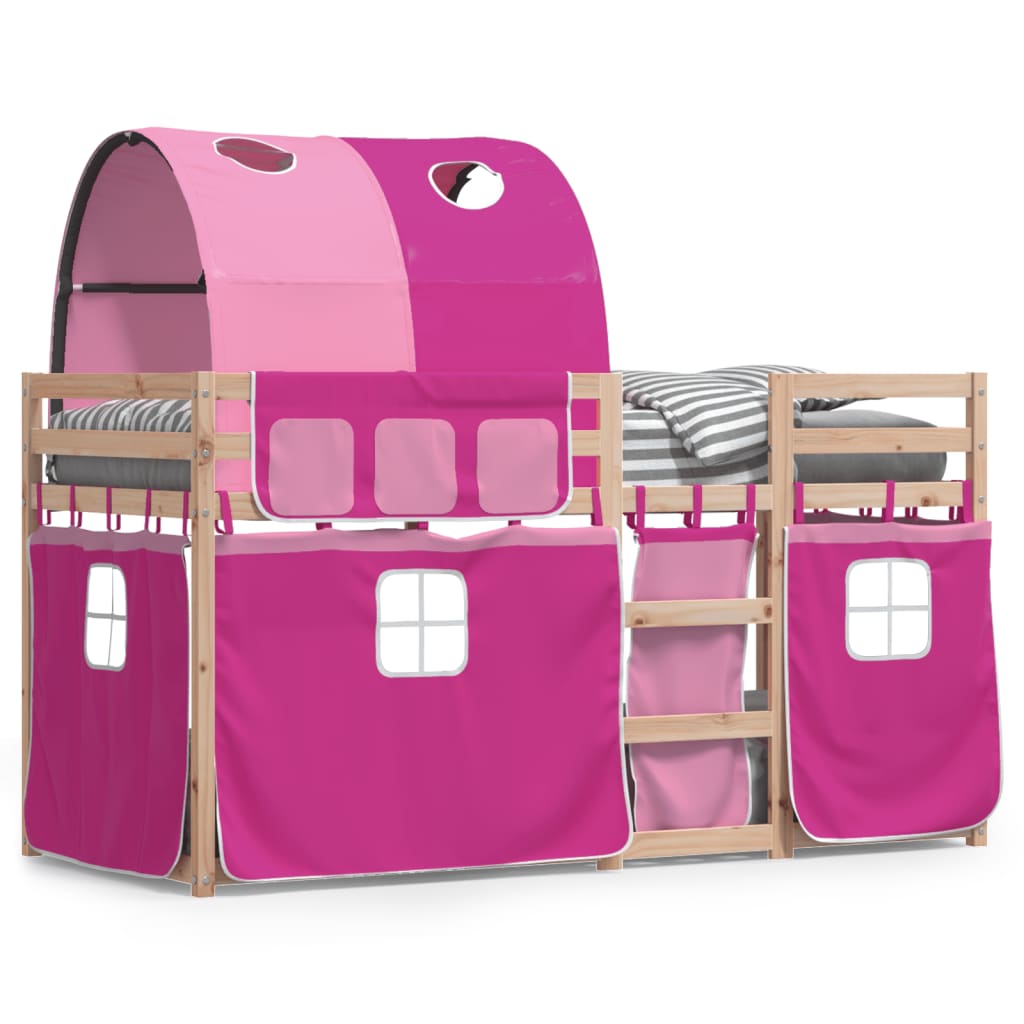 Køyeseng med gardiner rose 75x190 cm heltre furu