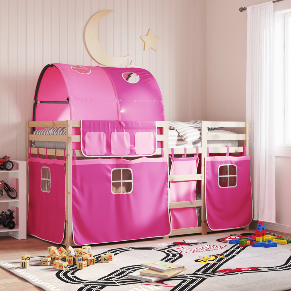 Køyeseng med gardiner rose 75x190 cm heltre furu