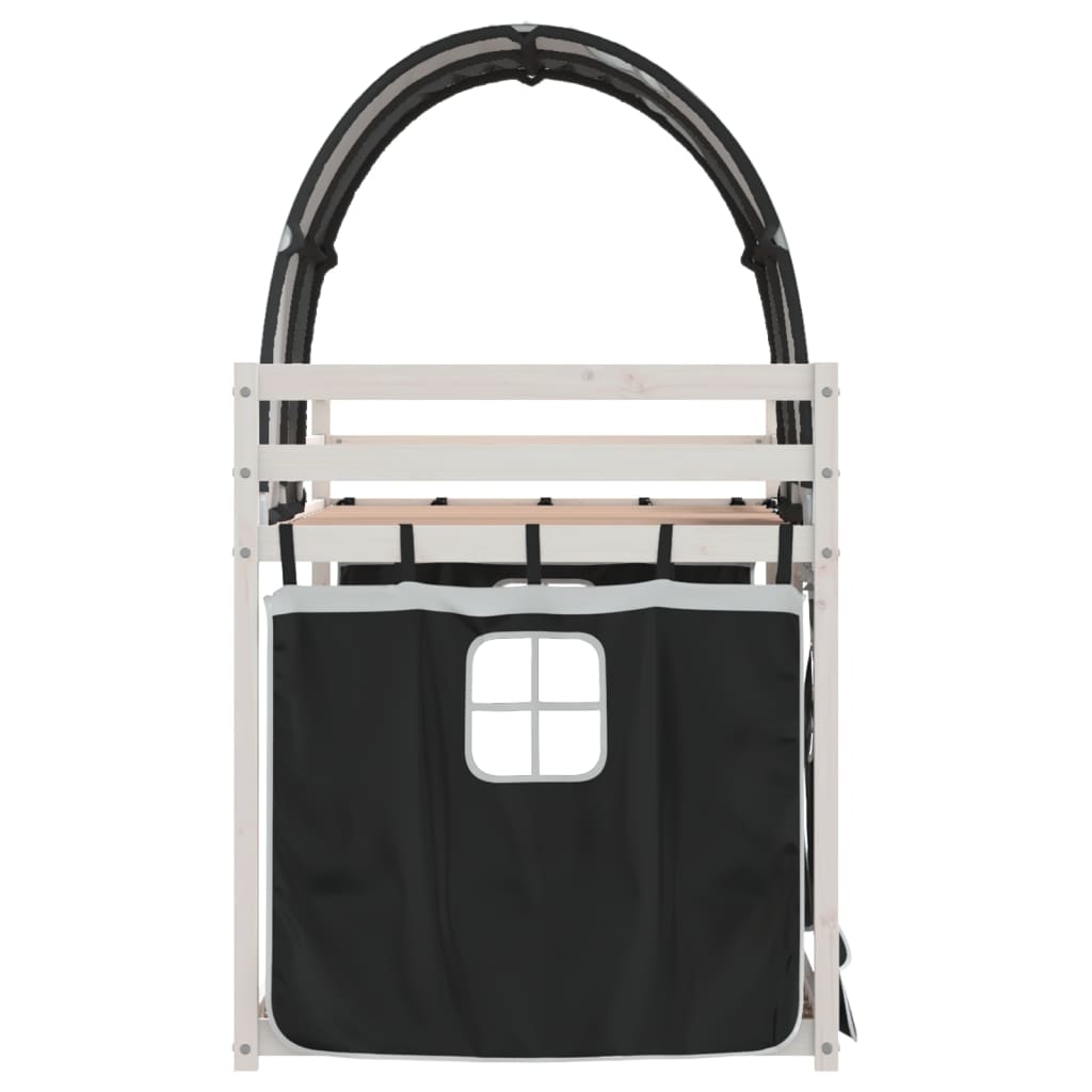 Køyeseng med gardiner hvit og svart 75x190 cm heltre furu