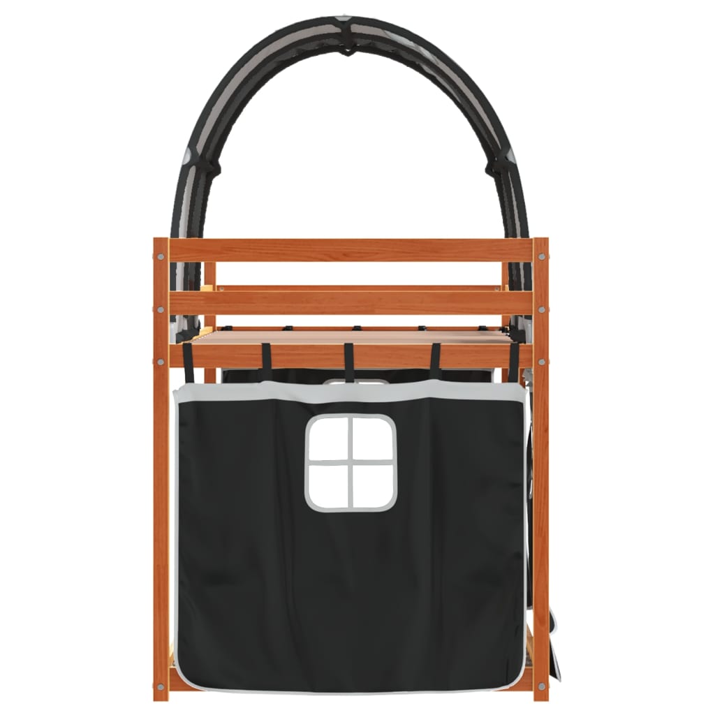 Køyeseng med gardiner hvit og svart 75x190 cm heltre furu