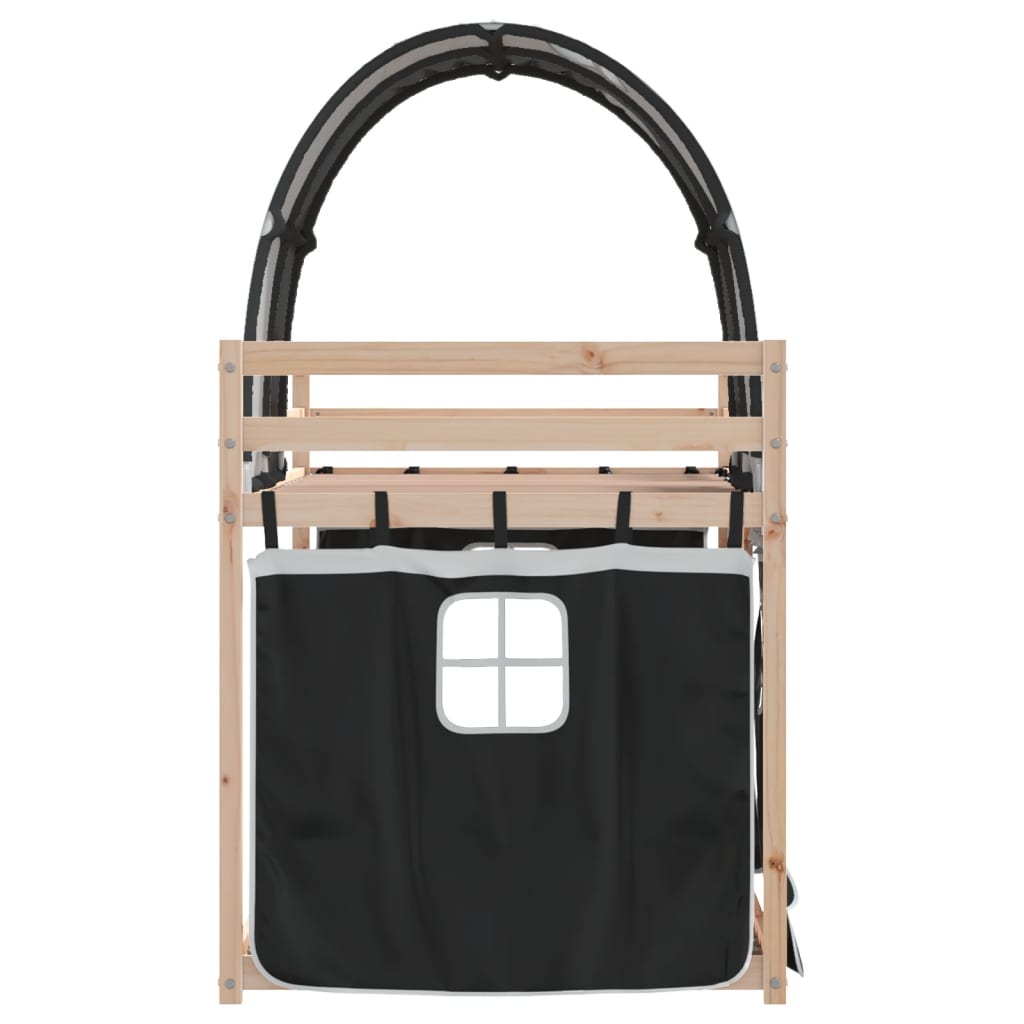 Køyeseng med gardiner hvit og svart 90x190 cm heltre furu