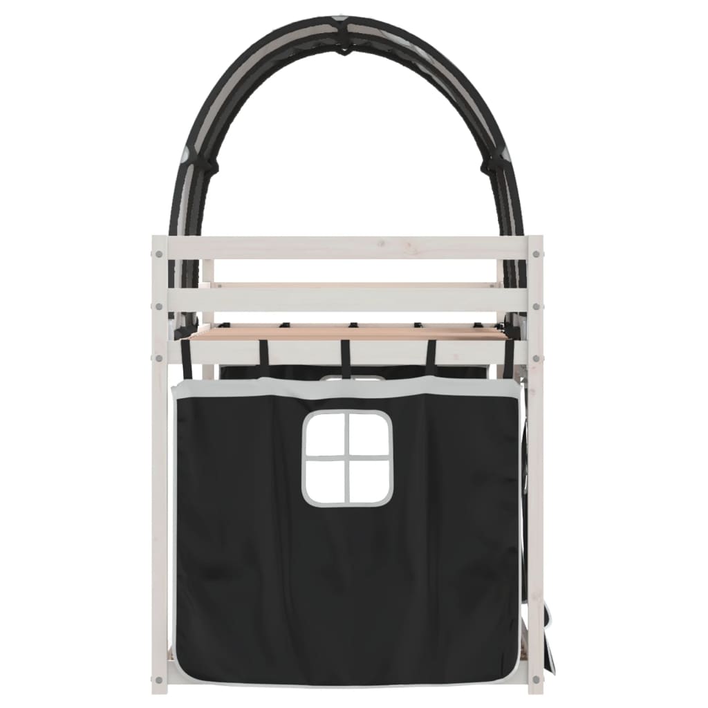 Køyeseng med gardiner hvit og svart 90x190 cm heltre furu