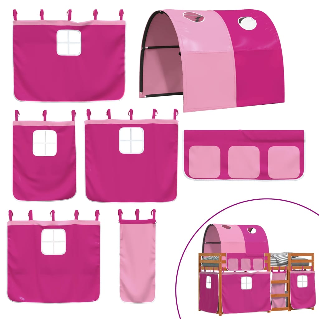 Køyeseng med gardiner rose 90x190 cm heltre furu