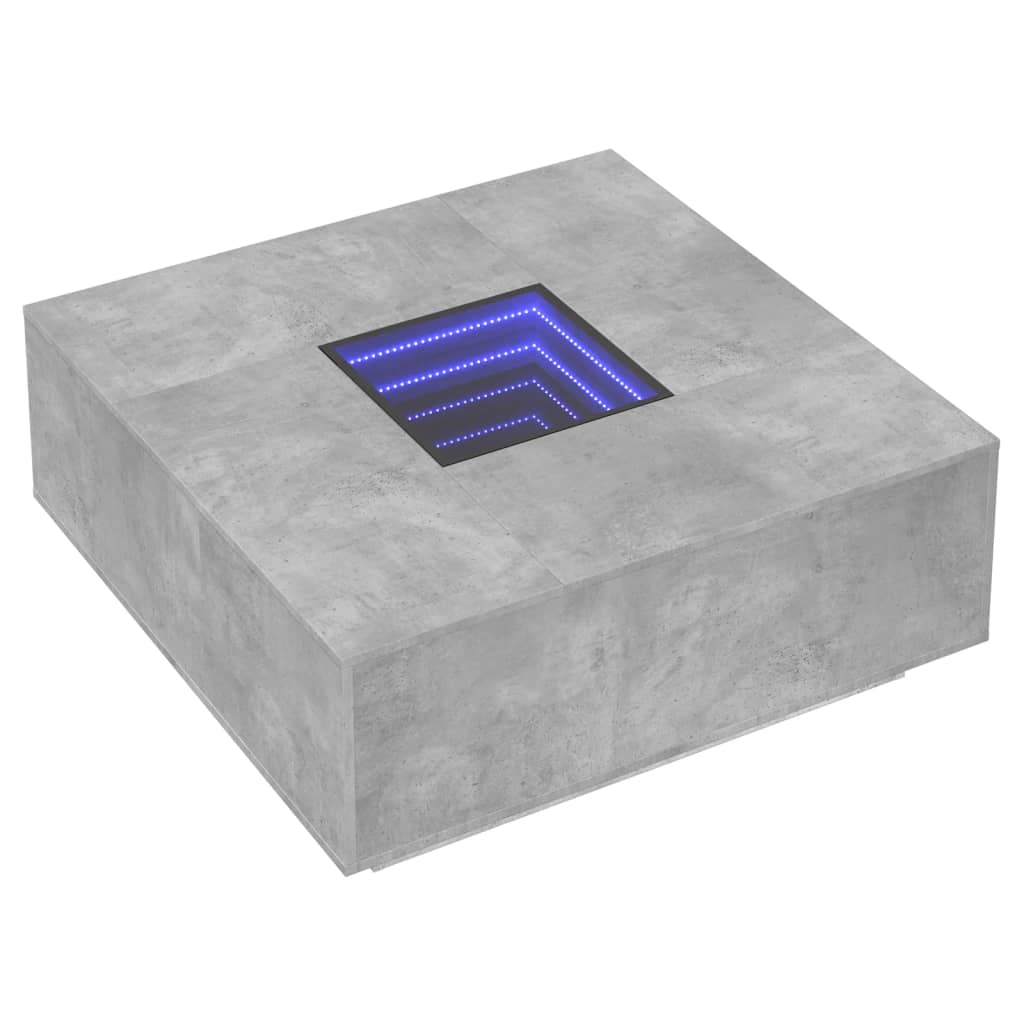 Salongbord med Infinity LED betonggrå 100x100x40 cm