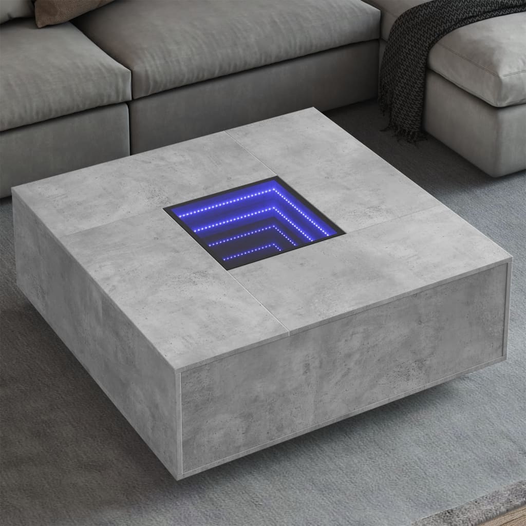Salongbord med Infinity LED betonggrå 100x100x40 cm