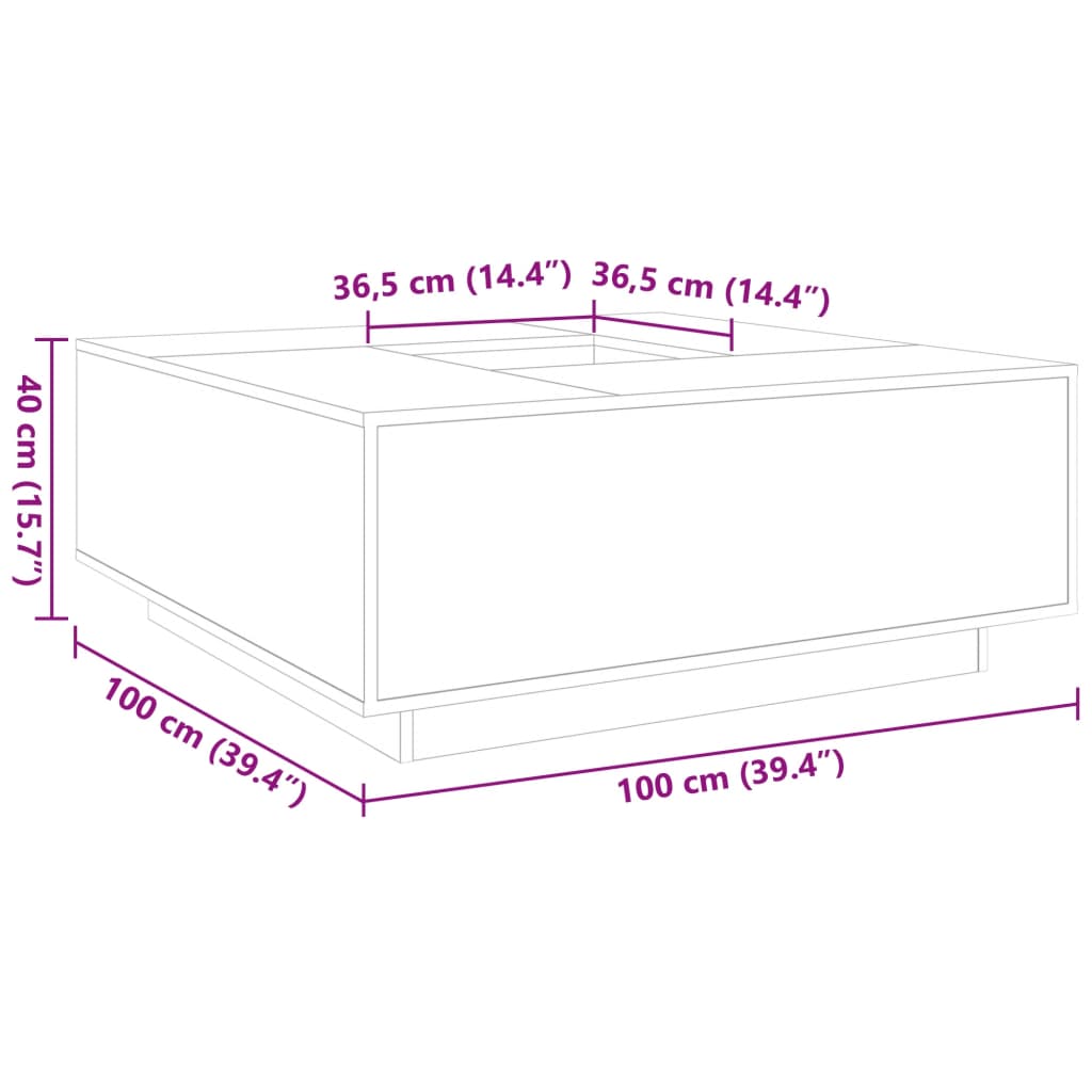Salongbord betonggrå 100x100x40 cm konstruert tre
