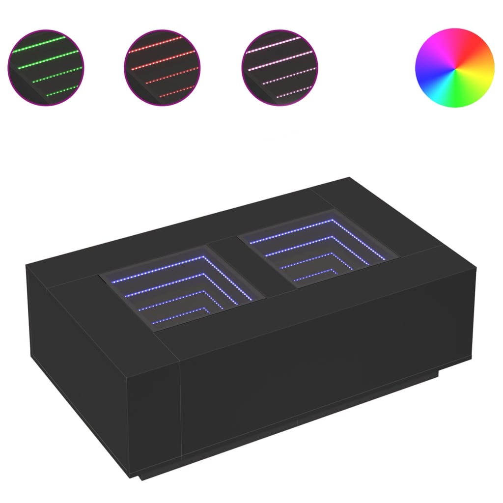 Salongbord med Infinity LED svart 116x69x40 cm
