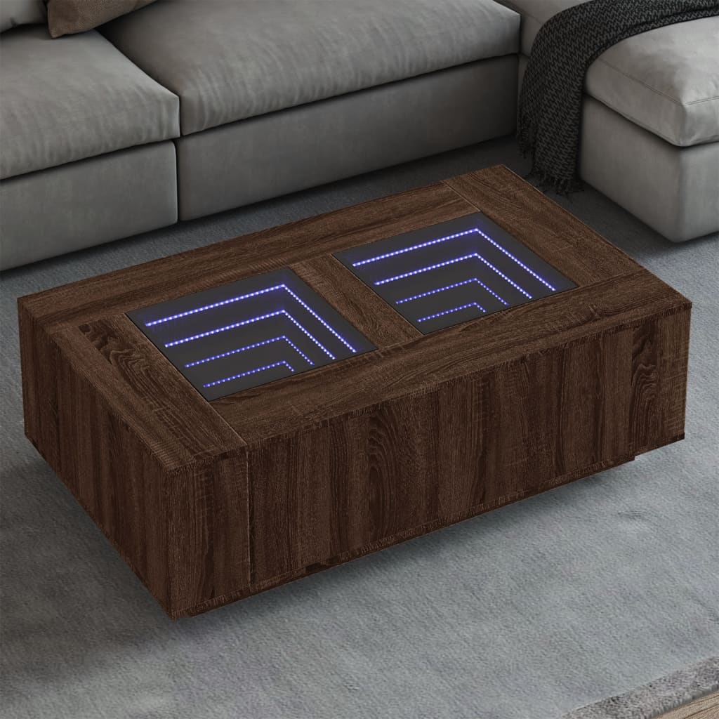 Salongbord med Infinity LED brun eik 116x69x40 cm