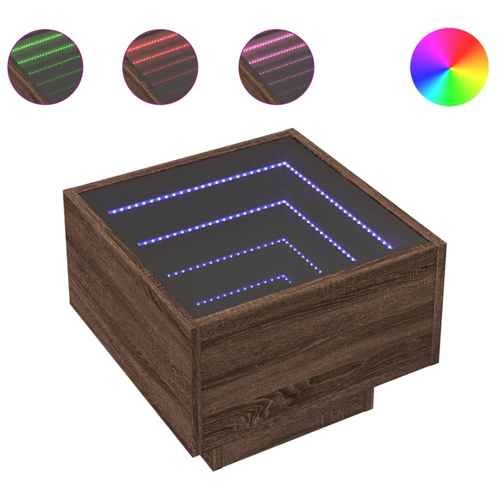 Salongbord med Infinity LED brun 40x40x30 cm