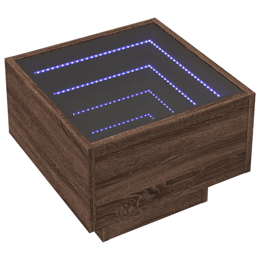 Salongbord med Infinity LED brun 40x40x30 cm