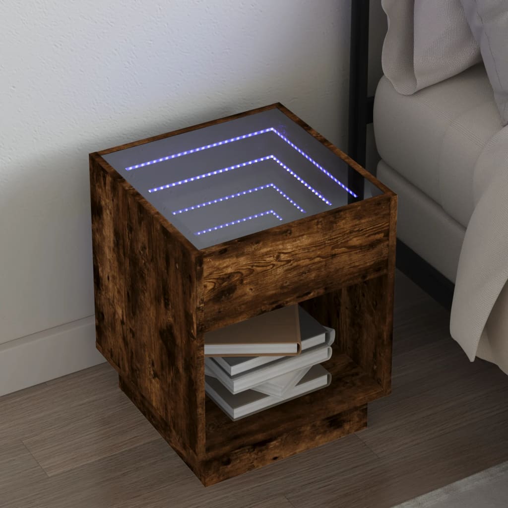 Salongbord med Infinity LED brun eik 40x40x50 cm
