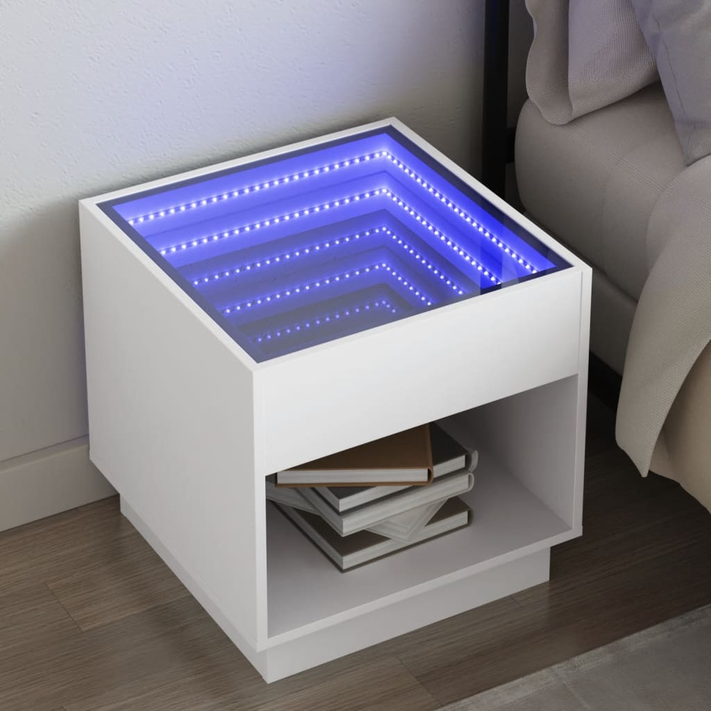 Salongbord med Infinity LED hvit 50x50x50 cm