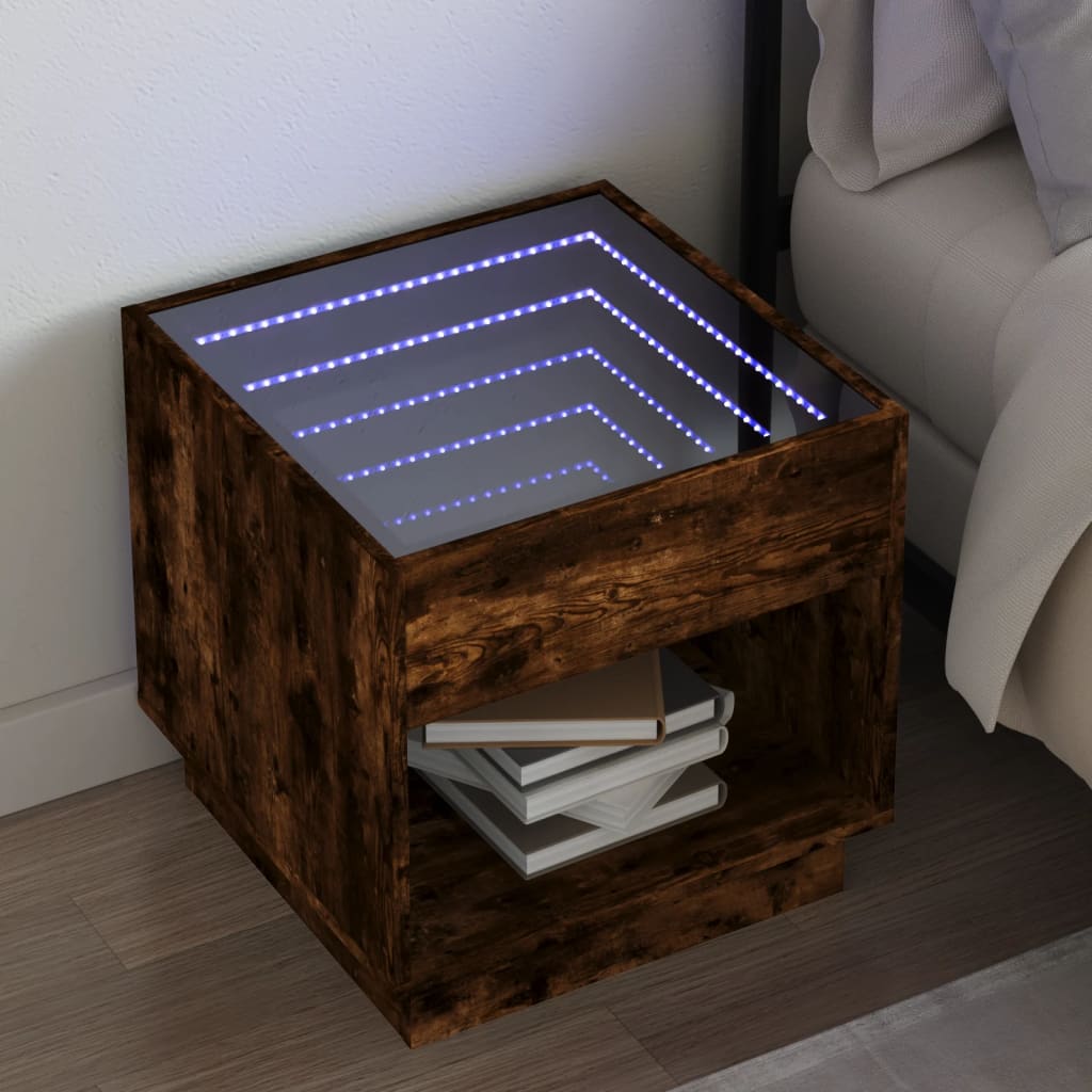 Salongbord med Infinity LED røkt eik 50x50x50 cm