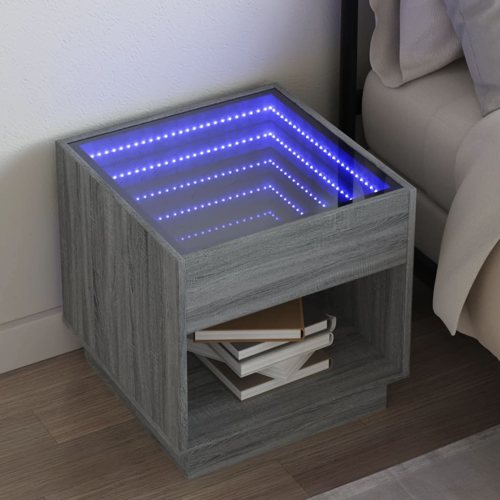 Salongbord med Infinity LED grå sonoma 50x50x50 cm