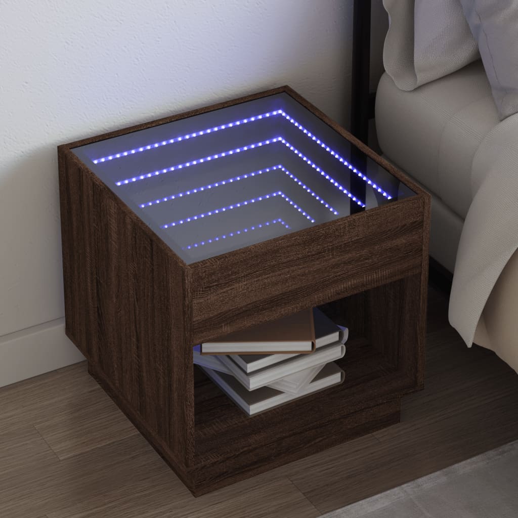 Salongbord med Infinity LED brun eik 50x50x50 cm
