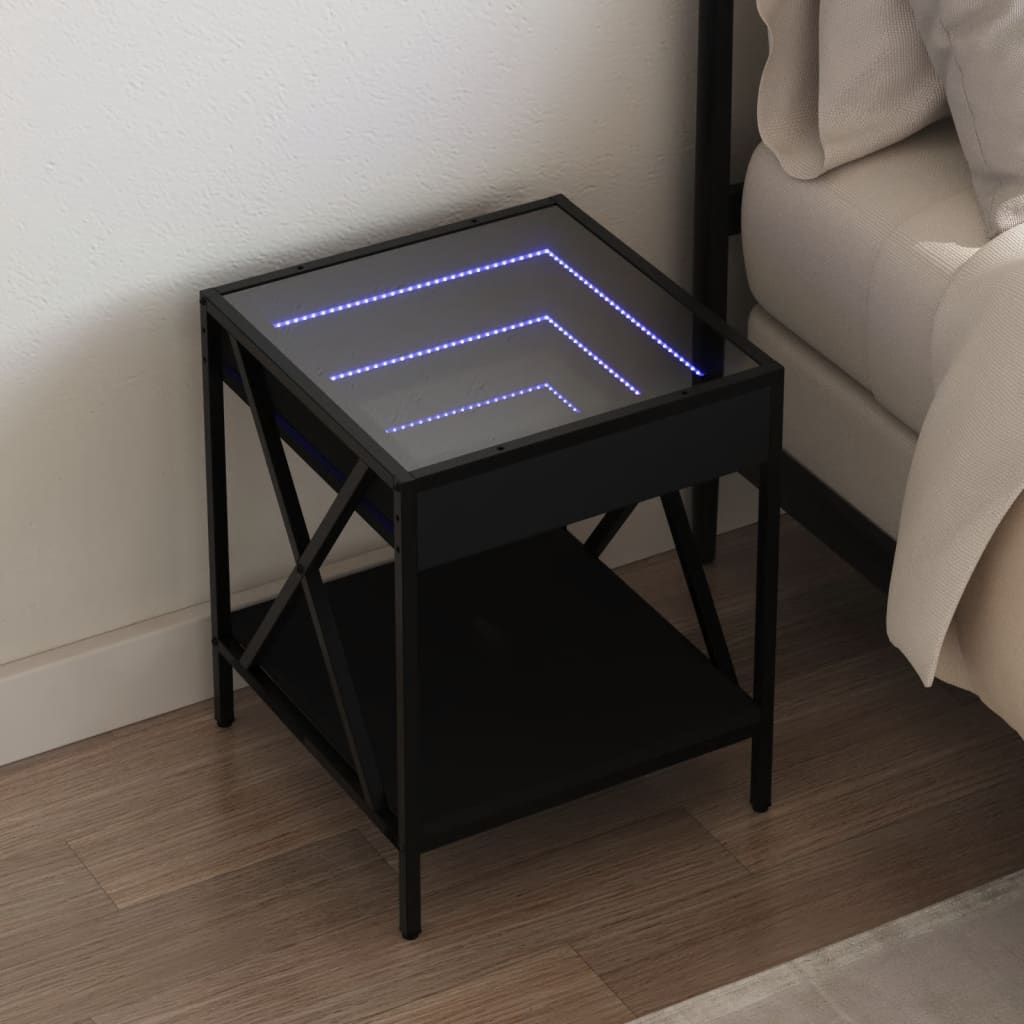 Salongbord med Infinity LED svart 40x40x49 cm