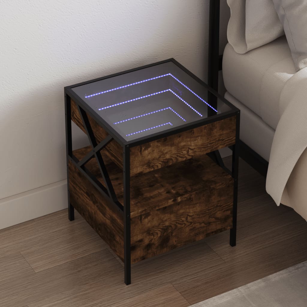 Salongbord med Infinity LED røkt eik 40x40x51 cm