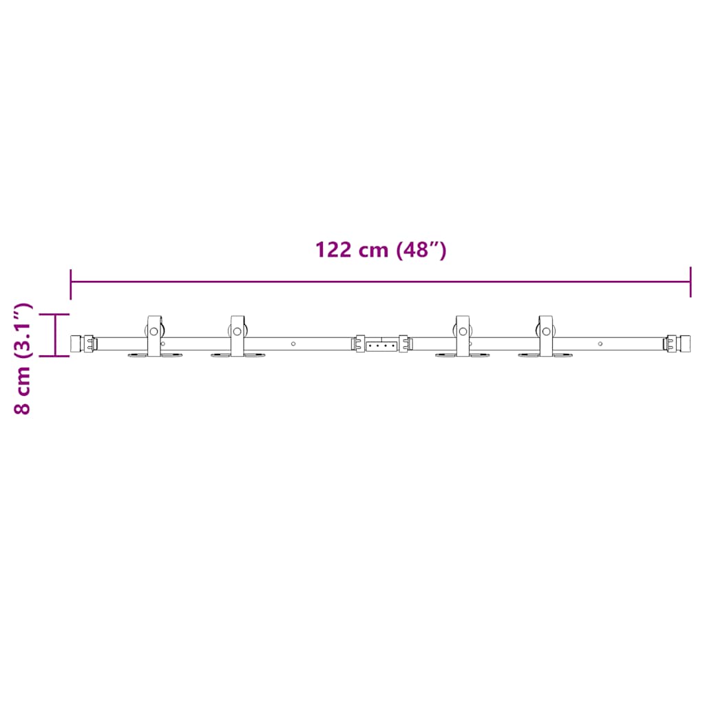 Skyvedørsett for skap 122 cm karbonstål