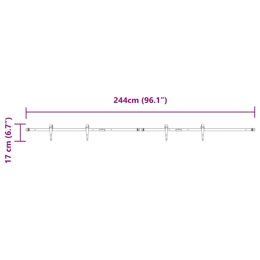 Skyvedørsett for skap 244 cm karbonstål