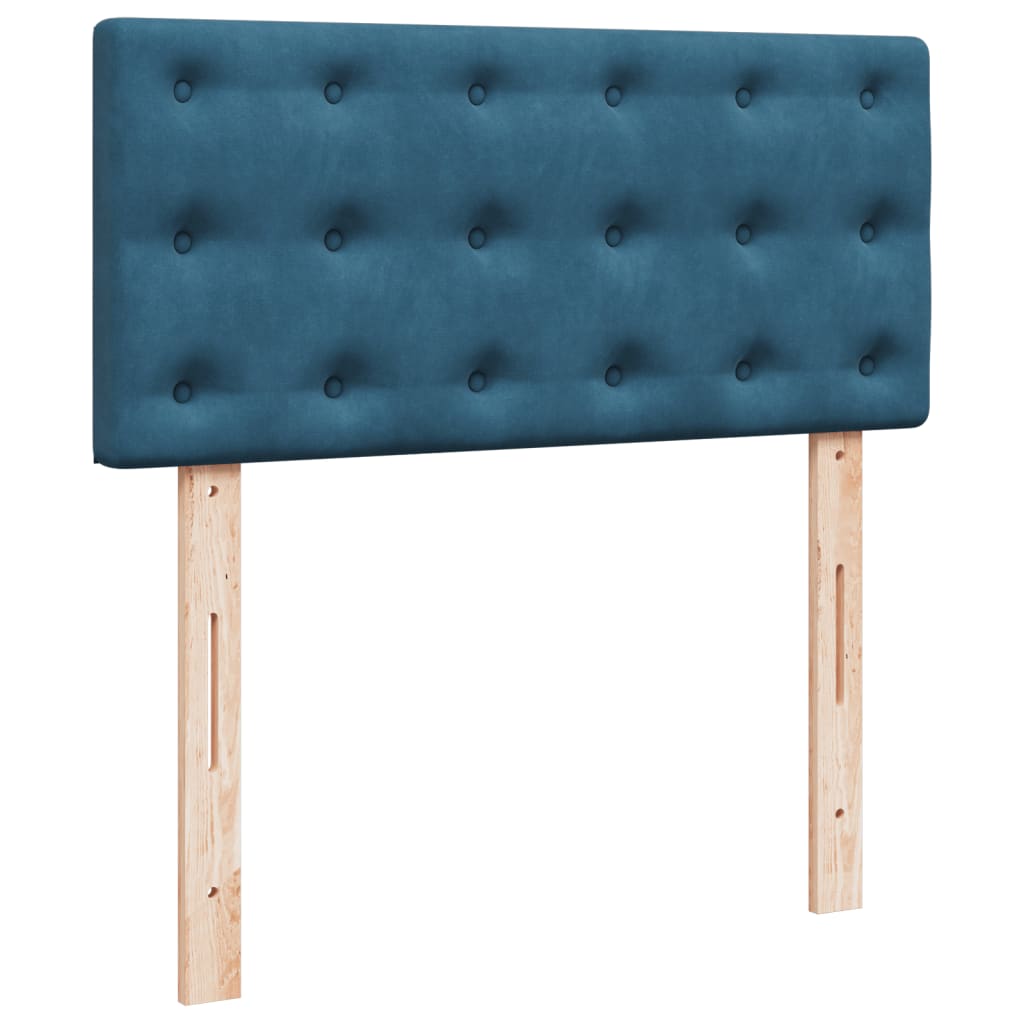 Seng med madrass boksfjær mørkeblå 90x190 cm fløyel