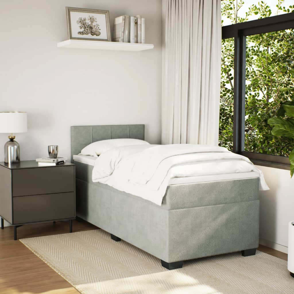 Seng med madrass boksfjær lysegrå 90x190 cm fløyel