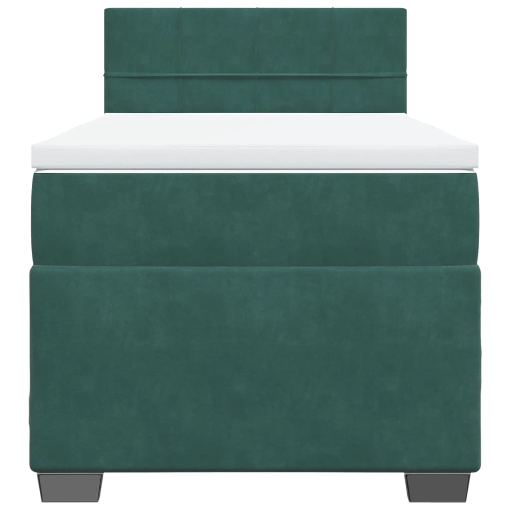 Seng med madrass boksfjær mørkegrønn 90x190 cm fløyel
