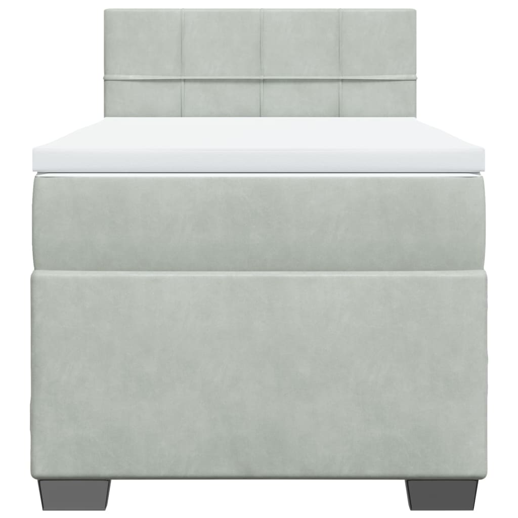 Seng med madrass boksfjær lysegrå 90x200 cm fløyel