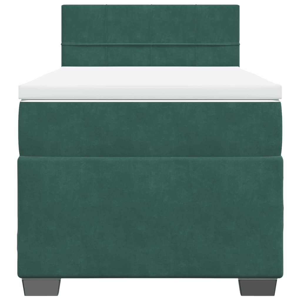 Seng med madrass boksfjær mørkegrønn 90x200 cm fløyel