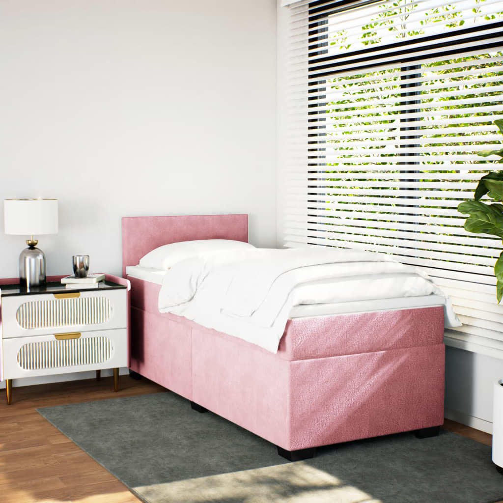 Seng med madrass boksfjær rosa 100x200 cm fløyel