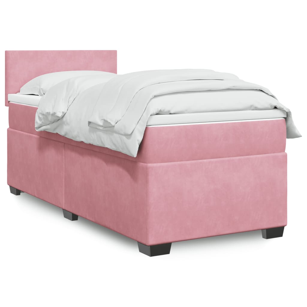 Seng med madrass boksfjær rosa 100x200 cm fløyel