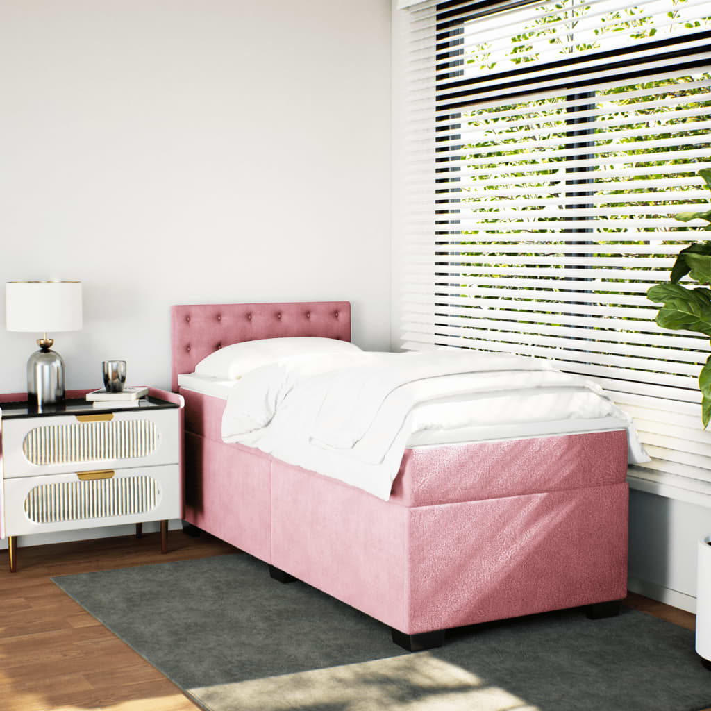Seng med madrass boksfjær rosa 100x200 cm fløyel