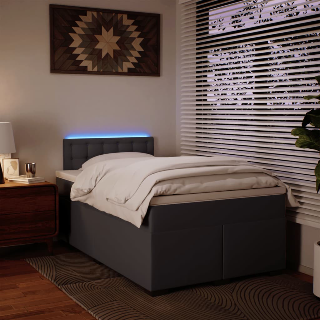 Seng med madrass boksfjær grå 120x190 cm kunstlær